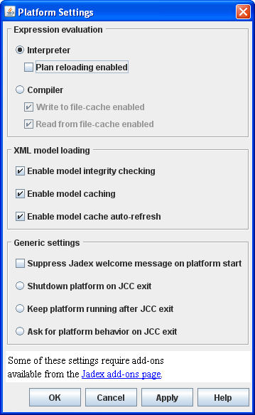 Platform settings dialog