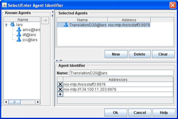 Agent selector dialog